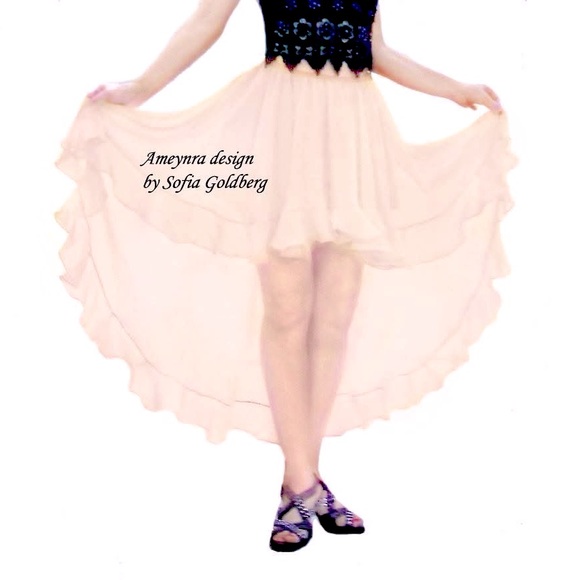 Ameynra high low skirt light beige chiffon ruffle